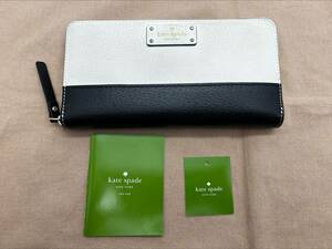 ◎7591　美品　kate spade ラウンドファスナー 長財布 ホワイト ブラック ケイトスペード 