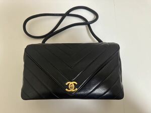 希少品!! 1円スタート♪ 当時物 ヴィンテージ CHANEL マトラッセ Vステッチ ゴールド金具 ココマーク カード付き ★ 売り切り!!