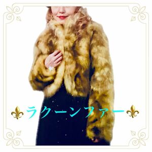 [ new goods * raccoon fur ] Short jacket real fur fur luxury gorgeous outer coat yellow high class 