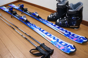 162cm 靴27～27.5cm SALOMON カービングスキーセット 中古 美品 カーボンポール付 (160)