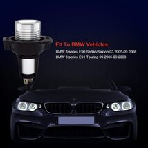 BMW E90 E91 LED イカリング ヘッドライト エンジェルアイ 12W 6000K 純白光 450LM 警告灯キャンセラー内蔵 純正交換 マーカー ホワイト_画像4