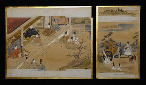 ＜CS3545＞古画 大和絵 絵巻物切２枚 古筆 土佐派 奈良絵本 江戸時代以前