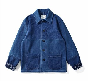 職人手作り 藍染め 刺し子 カバーオール 剣道着 19OZ 綿100% ワークジャケット sashiko indigo 上品 インディゴ ワークウェア 2XL