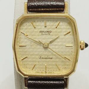 【ジャンク動作不動品】 SEIKO　Exceline　エクセリーヌ　1221-5010　ゴールド系　3針　時計　ノークリーニング　ベルト非純正　キズ　スレ