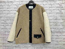 CULLNI クルニ Wool Mix Boa Collarless Riders Blouson ウール混 ボア ノーカラー ライダース ブルゾン 1 日本製 バイカラー ベージュ系_画像1