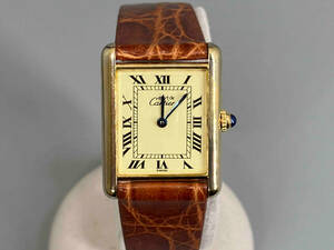 [ prompt decision ]CARTIER Must Tank verumeiyuLM 590005 SV925 ivory face belt non original wani leather belt Cartier quartz 