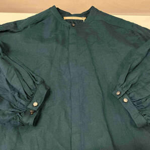 【美品】suzuki takayuki A241-17 puff-sleeve shirt dress シャツワンピース レディース サイズ1 麻混 ブルー 参考定価59,400円 タグ付きの画像1