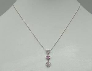 K18WG ダイヤモンド0.17ct／40cm／1.9g ネックレス ハートモチーフ 店舗受取可