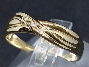 K18 18金 YG ダイヤモンド デザイン リング 指輪 イエローゴールド D0.20ct 2.4g #14 店舗受取可