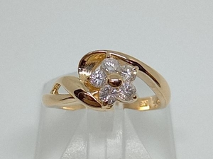 新品仕上げ済み【K18】11.5号 ダイヤ0.30ct リング 花 金 貴金属 ゴールド アクセサリー レディース 中古