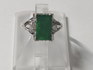 Pt900 платина размер примерно 6.5 номер полная масса примерно 5.5g зеленый камень кольцо кольцо 