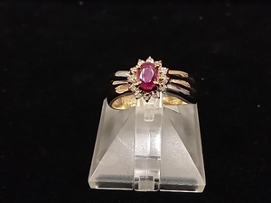 【キラキラリング】K18／Pt900 ／ダイヤ0.15ct/＃11／4.0g/イエローゴールドダイヤ付リング