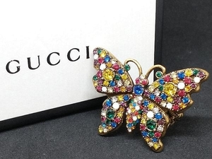 GUCCI グッチ バタフライ 蝶 デザイン リング 指輪 ラインストーン マルチカラー GP #17 店舗受取可