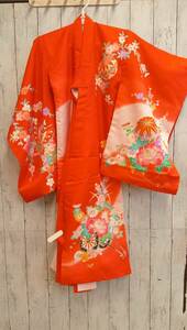 祝い着 長襦袢セット 女児 赤×蝶々 桜 和装 和服
