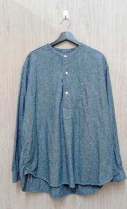 POST OALLS/ポストオーバーオールズ/長袖シャツ/Band Coller Shirt1933/1203-CC/ブルー系/XLサイズ