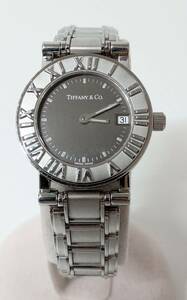 TIFFANY&Co. Atlas quartz battery type Date face black lady's wristwatch store receipt possible 