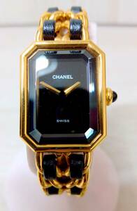 CHANEL Premiere M quartz battery type black × Gold lady's wristwatch accessory attaching store receipt possible 