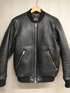 DIESEL 本革 レザー ジャケット ディーゼル メンズ M ブラック MA-1 羊革 ブルゾン ジップアップ 店舗受取可