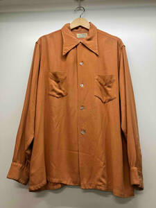 Skipper by Wilson Brothers スキッパー ウィルソンブラザーズ レーヨン BOX SHIRT 長袖シャツ オレンジ シェルボタン L 40s〜 古着 通年