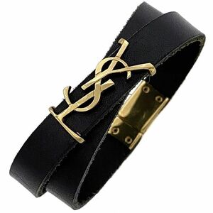 サンローラン ブレスレット ブラック 美品 YSL ブレス レザー GP 中古 SAINT LAURENT ダブル