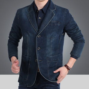 Джинсовая куртка Jigan New Men's Tasted Jacket Blouson G Jean Blazer Elbow Patchwork Jumper Double Color Navy M ~ 4xl