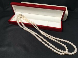 本真珠 アコヤ真珠 パール 二連ネックレス 約60・64cm 留め具 サファイア 2石 (表記WGK14) 約6.7mm～7.2mm 総重量約95ｇラウンド ホワイト