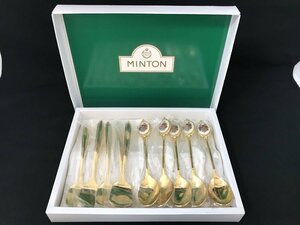 未使用☆MINTON ミントン フルーツ柄 スプーン×5本 他5本 (RICHFIELD STAINLESS G.P 刻印)計10本セット ゴールドカラー 英国 カトラリー