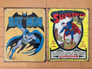SUPERMAN(スーパーマン)・BATMAN(バットマン)/メタルサインプレート(看板)/アメコミ/ヴィンテージ風・レトロ風/２枚セット