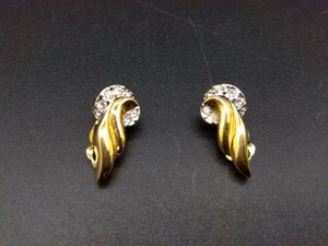 ★1円〜 美品 NINA RICCI ニナリッチ イヤリング アクセサリー ジュエリー ゴールドカラー ラインストーン ヴィンテージ S26