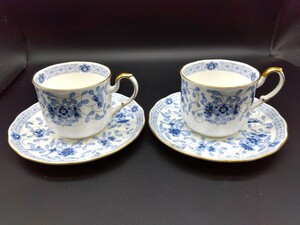 ★美品 NARUMI ナルミ ミラノ カップ&ソーサー コーヒーカップ 2客セット BONE CHINA 洋食器 花柄 フラワー陶磁器 皿 made in JAPAN S19