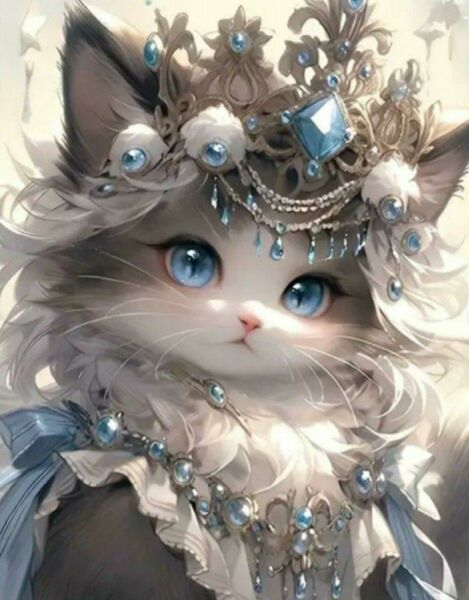 新品ダイヤモンドアート20×30 可愛いネコのお姫様 オシャレな猫さん 子猫