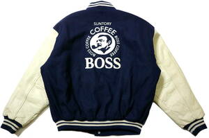 訳あり/美品！◆サントリー BOSS ボスジャン 袖革スタジャン◆Mサイズ相当（身長173-175センチ位）