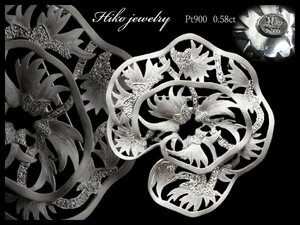 i383 Hiko Jewelry 松井 久子 Pt900プラチナ ダイヤ0.58ct 薔薇ブローチ ２WAY/ペンダントヘッド/ジュエリー/宝石/バラ【白蓮】12