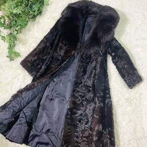 [ beautiful goods ] mink Ram fur coat fur real fur long coat black tea Brown 
