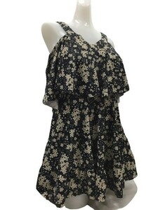 r2_2456 極美品 超大きいサイズ2XL♪ 黒地和柄 フリルトップ ミニスカート水着