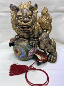 九谷焼　獅子舞　陶器置物　金彩紋様　打出小槌　小槌乗り　縁起物　高さ約32㎝　重量約3,295g