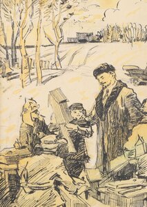 Art hand Auction 펜과 수채화 레닌 잔치 액자 / 그림 소련 러시아 예술가 미상, 삽화, 그림, 다른 사람