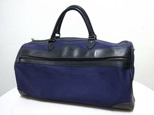 ETTINGER LONDONetinga- cotton × leather Boston bag navy × black navy blue × black shoulder strap less 