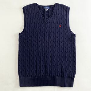 Ia8 大きいサイズ POLO RALPH LAUREN ポロラルフローレン ニットベスト サイズXL ネイビー メンズ セーター Vネック コットン トップス