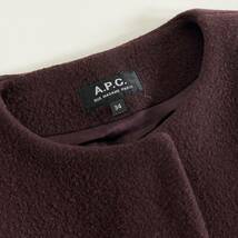 Ca9 A.P.C. アーペーセー ノーカラーコート ロングコート ウールブレンド◎ 34 XSサイズ ワインレッド レディース 女性用_画像6