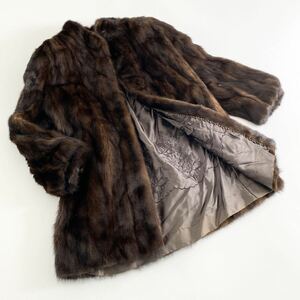 a14-10《最高級毛皮》デミバフミンク ミンクコート セミロングコート MINK FUR 毛皮コート リアルファーコート 裏地花柄 刺繍 レディース F