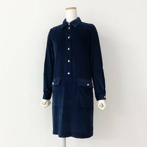 Ja14《美品》A.P.C. アーペーセー シャツワンピース コーデュロイ ゴールドボタン 34 XS相当 ネイビー コットン100 レディース 女性用