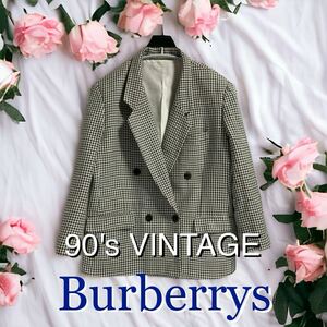 90's VINTAGE Burberrys シルク混 白タグ スコットランド製生地 レディース ツイードジャケット バーバリー william brown ビンテージ 古着