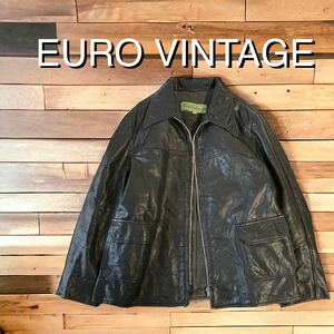 雰囲気抜群 EURO VINTAGE レザー ジャケット モンゴル製 ビンテージレザー 輸入 古着 ドイツ購入 総裏地仕立て ヨーロッパ 本革 革ジャン