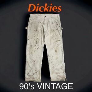 雰囲気抜群 90's VINTAGE Dickies ホワイト ペインターパンツ 輸入 古着 ビンテージ ディッキーズ ワークパンツ ペンキ ダメージパンツ