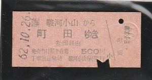 ◇硬券切符◇駿河小山から町田ゆき　松田経由　