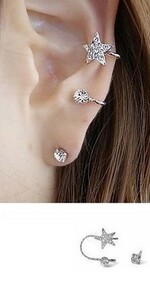 * stylish star type earcuff earrings * stud swaying ear decoration jewelry earrings elegant earrings accessory silver a2