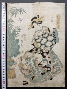 【真作保証】江戸期 本物浮世絵木版画 喜多川歌麿「正月」美人図 大判 錦絵 保存良い