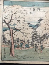 【真作】本物浮世絵木版画 歌川広重「江戸名所 上野花盛之図」江戸期 名所絵 中判 錦絵 保存良い _画像3