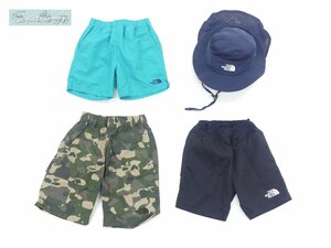 送料込 THE NORTH FACE キッズボーイズ4点 100/110 グリーンウォーターショーツ/カモフラジュニアショーツ/ブラックライトショーツ/ハット